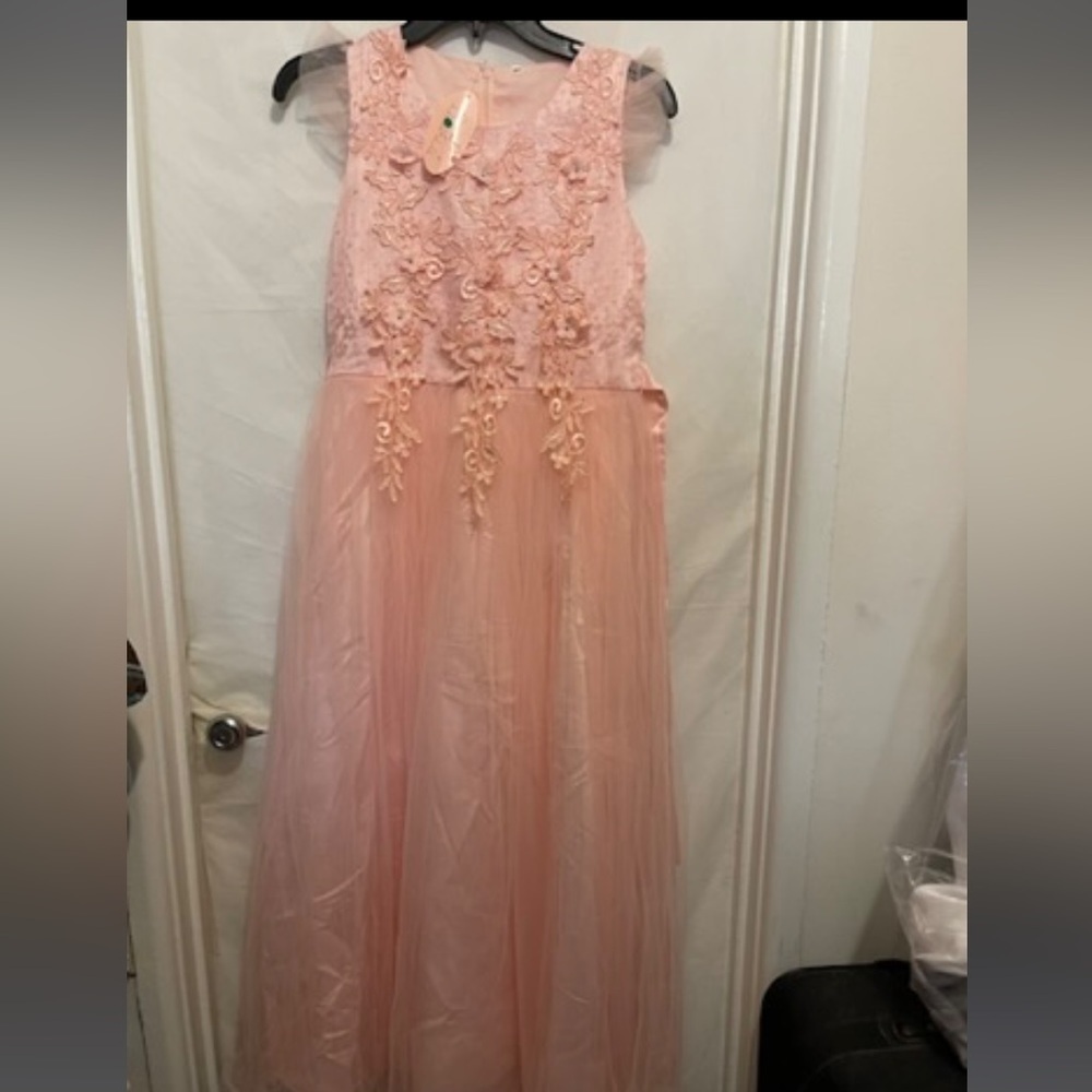 (BONUS JEWELRY ‼️)Girl Blush Pink Chiffon Maxi Dress